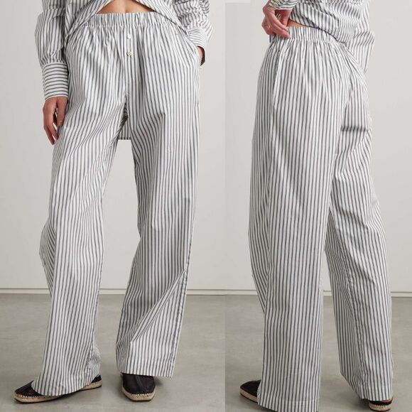 NEW Eterne Pants White Striped Cotton Poplin Wide Leg Pull-On Pants‎ Size M/L - Picture 8 of 10